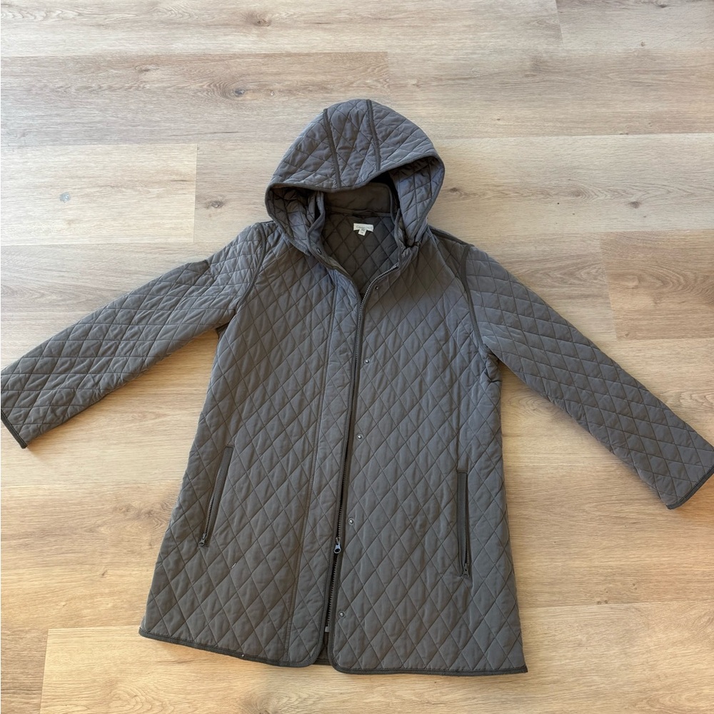 Garnet Hill Quilted Hooded Coat in Brown size L 14
